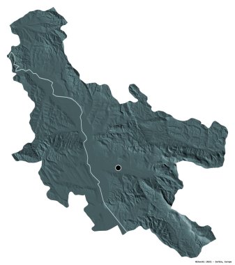 Sırbistan 'ın Nisavski semti, başkenti beyaz arka planda izole edilmiş durumda. Renkli yükseklik haritası. 3B görüntüleme