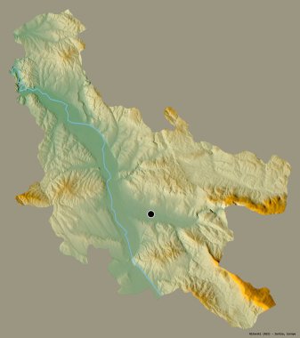 Sırbistan 'ın Nisavski ilçesi, başkenti katı bir renk zeminine sahip. Topografik yardım haritası. 3B görüntüleme