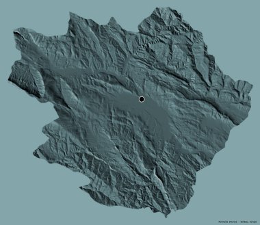 Sırbistan 'ın Pirotski ilçesi, başkenti katı renk arka planına izole edilmiş durumda. Renkli yükseklik haritası. 3B görüntüleme