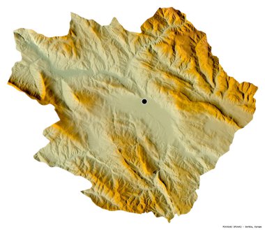 Sırbistan 'ın Pirotski ilçesi, başkenti beyaz arka planda izole edilmiş. Topografik yardım haritası. 3B görüntüleme