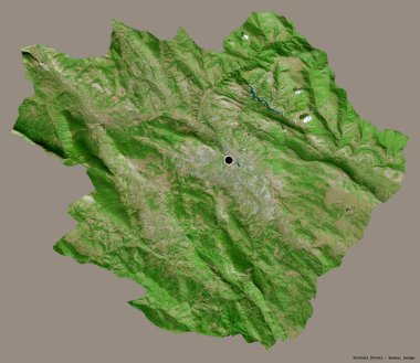Sırbistan 'ın Pirotski ilçesi, başkenti katı renk arka planına izole edilmiş durumda. Uydu görüntüleri. 3B görüntüleme