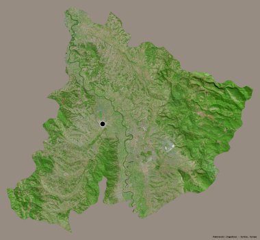 Sırbistan 'ın Pomoravski ilçesi, başkenti sağlam bir renk zeminine sahip. Uydu görüntüleri. 3B görüntüleme