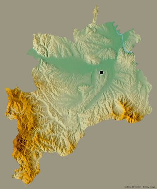 Sırbistan 'ın Rasinski ilçesi, başkenti sağlam bir renk zeminine sahip. Topografik yardım haritası. 3B görüntüleme