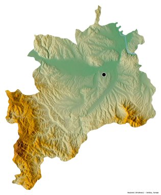 Sırbistan 'ın Rasinski ilçesinin başkenti beyaz arka planda izole edilmiş. Topografik yardım haritası. 3B görüntüleme
