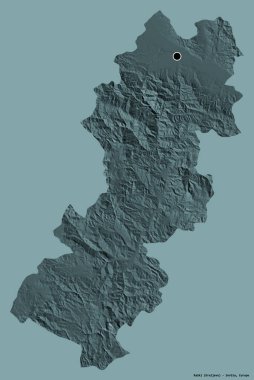 Sırbistan 'ın Raski ilçesi, başkenti katı renk arka planına izole edilmiş durumda. Renkli yükseklik haritası. 3B görüntüleme