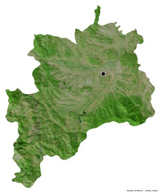 Sırbistan 'ın Rasinski ilçesinin başkenti beyaz arka planda izole edilmiş. Uydu görüntüleri. 3B görüntüleme