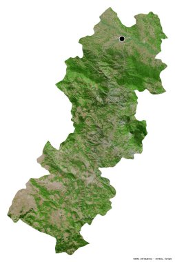 Sırbistan 'ın Raski ilçesi, başkenti beyaz arka planda izole edilmiş. Uydu görüntüleri. 3B görüntüleme