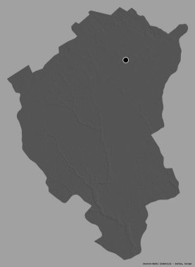 Sırbistan 'ın Severno-Backi ilçesi, başkenti katı renk arka planına izole edilmiş durumda. Çift seviyeli yükseklik haritası. 3B görüntüleme
