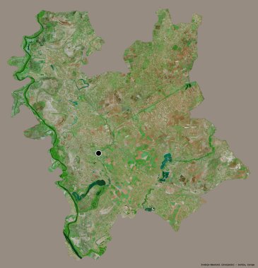 Sırbistan 'ın Srednje-Banatski ilçesinin başkenti sağlam bir renk arkaplanına sahip. Uydu görüntüleri. 3B görüntüleme