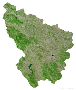 Sırbistan 'ın Sumadijski ilçesi, başkenti beyaz arka planda izole edilmiş. Uydu görüntüleri. 3B görüntüleme
