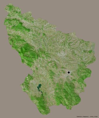 Sırbistan 'ın Sumadijski ilçesi, başkenti sağlam bir renk zeminine sahip. Uydu görüntüleri. 3B görüntüleme