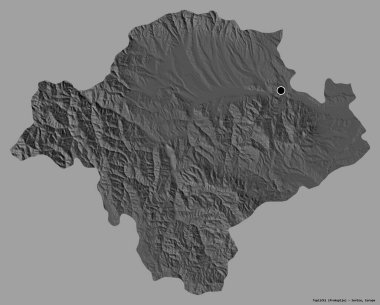 Sırbistan 'ın Toplicki ilçesi, başkenti katı renk arka planına izole edilmiş durumda. Çift seviyeli yükseklik haritası. 3B görüntüleme