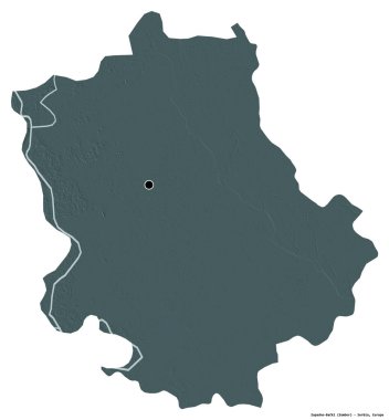 Sırbistan 'ın Zapadno-Backi ilçesi, başkenti beyaz arka planda izole edilmiş. Renkli yükseklik haritası. 3B görüntüleme