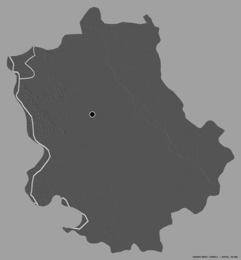 Sırbistan 'ın Zapadno-Backi ilçesi, başkenti sağlam bir renk arkaplanına sahip. Çift seviyeli yükseklik haritası. 3B görüntüleme