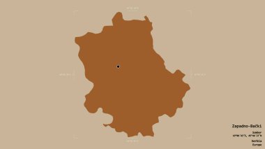 Sırbistan 'ın Zapadno-Backi bölgesi, katı bir arka planda bir sınır kutusunda izole edilmiş durumda. Etiketler. Desenli dokuların bileşimi. 3B görüntüleme