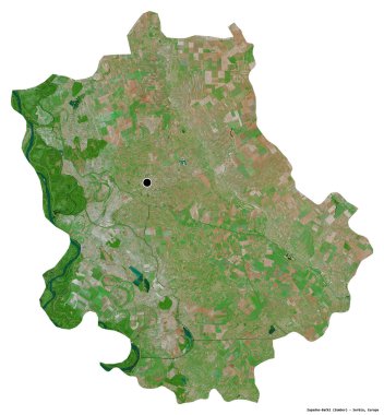 Sırbistan 'ın Zapadno-Backi ilçesi, başkenti beyaz arka planda izole edilmiş. Uydu görüntüleri. 3B görüntüleme