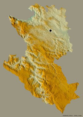 Sırbistan 'ın Zlatiborski ilçesi, başkenti sağlam bir renk zeminine sahip. Topografik yardım haritası. 3B görüntüleme