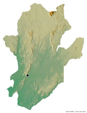 Doğu 'nun şekli, Sierra Leone ili, başkenti beyaz arka planda izole edilmiş. Topografik yardım haritası. 3B görüntüleme