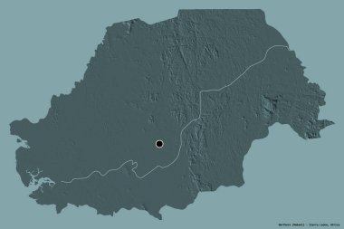 Kuzeyin şekli, Sierra Leone eyaleti, başkenti katı renk arkaplanı ile izole edilmiştir. Renkli yükseklik haritası. 3B görüntüleme