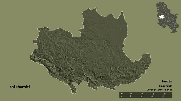 Form Kolubarski Distriktet Serbien Med Dess Huvudstad Isolerad Solid Bakgrund — Stockfoto