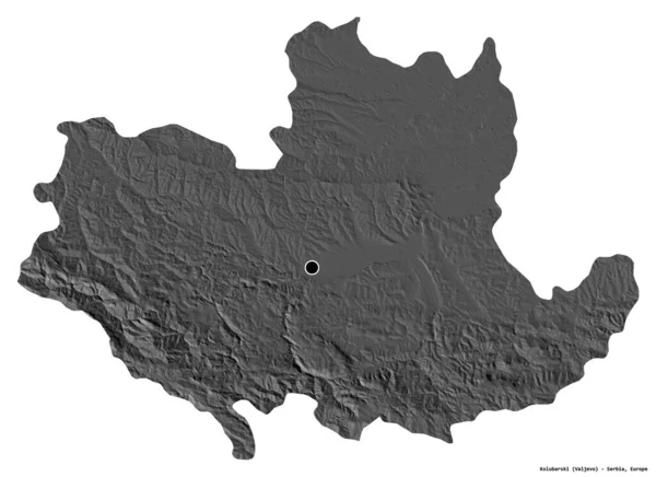 塞尔维亚Kolubarski区的形状 其首都被白色背景隔离 Bilevel高程图 3D渲染 — 图库照片