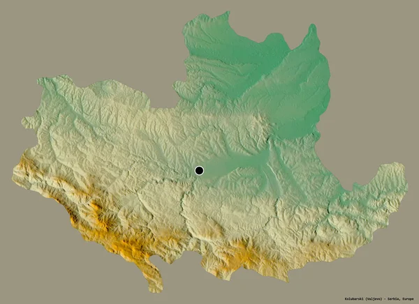 塞尔维亚Kolubarski区的形状 其首都以纯色背景隔离 地形浮雕图 3D渲染 — 图库照片
