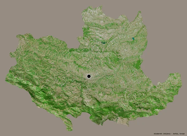 Form Kolubarski Distriktet Serbien Med Dess Huvudstad Isolerad Solid Färg — Stockfoto