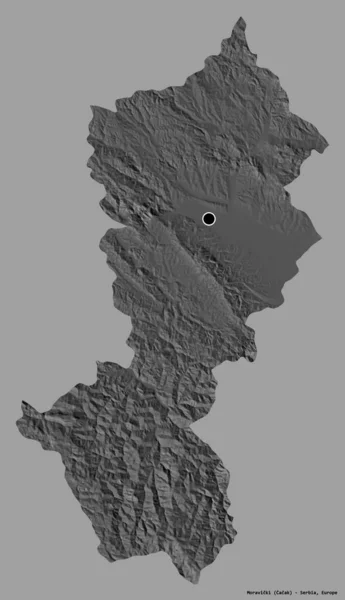 塞尔维亚莫拉维茨基地区的形状 其首都以纯色背景隔离 Bilevel高程图 3D渲染 — 图库照片