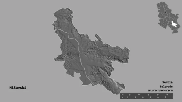 Forma Nisavski Distrito Serbia Con Capital Aislada Sobre Fondo Sólido — Foto de Stock
