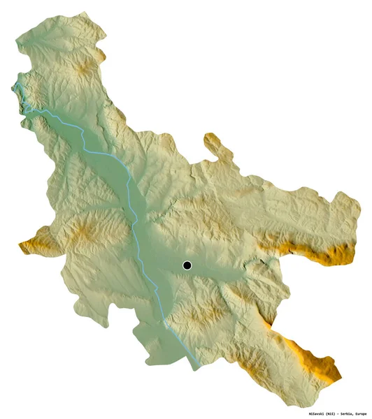 セルビアの首都ニサフスキの形は白い背景に孤立している 地形図 3Dレンダリング — ストック写真