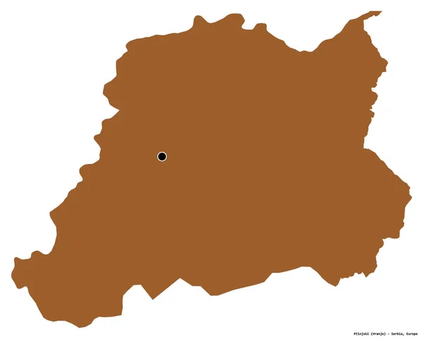 塞尔维亚Pcinjski区的形状 其首都因白人背景而孤立 图形纹理的组成 3D渲染 — 图库照片