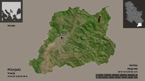 Pcinjskiの形 セルビアの地区 その首都 距離スケール プレビューおよびラベル 衛星画像 3Dレンダリング — ストック写真