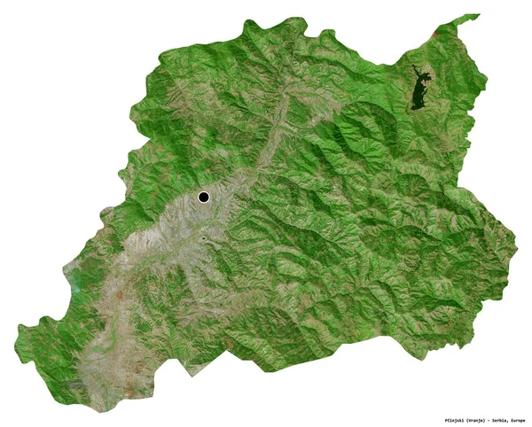 Form Pcinjski Distriktet Serbien Med Dess Huvudstad Isolerad Vit Bakgrund — Stockfoto