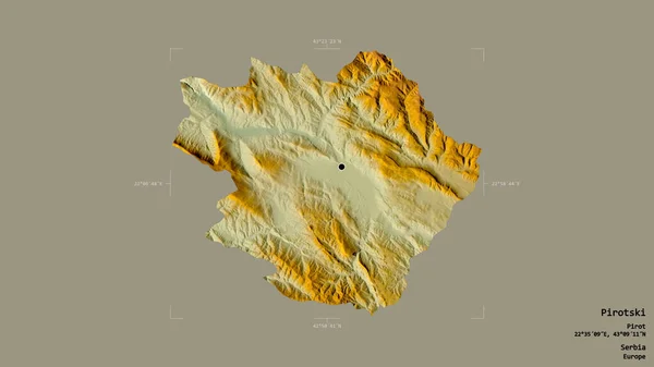 塞尔维亚Pirotski区的一个地区 在一个地理参考方块中被隔离在坚实的背景下 地形浮雕图 3D渲染 — 图库照片