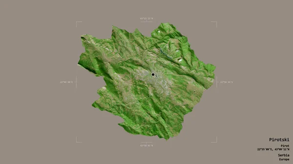 セルビアの地区 ピロトスキーの地域は 洗練された境界線の箱の中にしっかりとした背景に隔離されています ラベル 衛星画像 3Dレンダリング — ストック写真