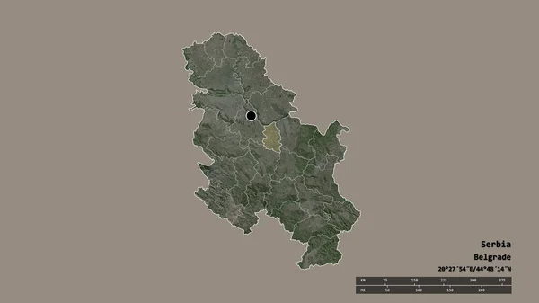 主要な地域部門と分離ポドナフスキー地域とセルビアの荒廃した形 ラベル 衛星画像 3Dレンダリング — ストック写真