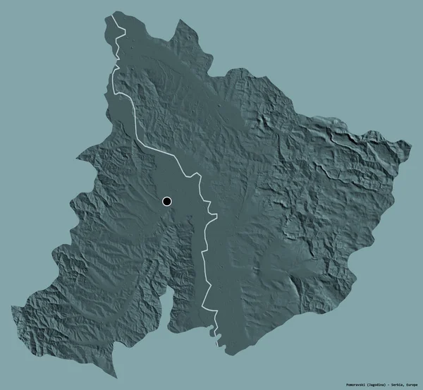セルビア地方のポモラフスキの形で その首都はしっかりとした色の背景に隔離されています 色の標高マップ 3Dレンダリング — ストック写真