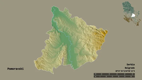 Forma Pomoravski Distrito Serbia Con Capital Aislada Sobre Fondo Sólido — Foto de Stock