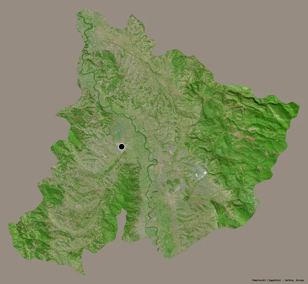 Forma Pomoravski Distrito Serbia Con Capital Aislada Sobre Fondo Color —  Fotos de Stock