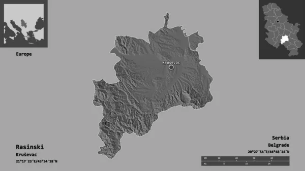 Forma Rasinski Distrito Sérvia Sua Capital Escala Distância Previews Rótulos — Fotografia de Stock