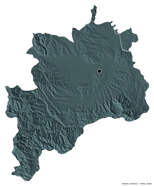 セルビアの首都ラジンスキーの形は 白い背景に隔離されています 色の標高マップ 3Dレンダリング — ストック写真