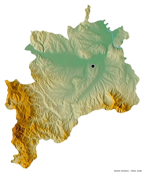 Rasinski Szerbia Kerületének Alakja Fővárosát Fehér Háttérrel Elszigetelve Topográfiai Domborzati — Stock Fotó