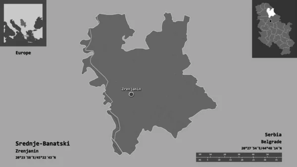 Form Srednje Banatski Distriktet Serbien Och Dess Huvudstad Avståndsskala Förhandsvisningar — Stockfoto