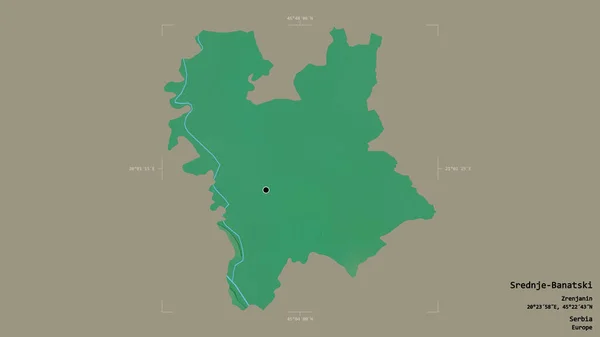 塞尔维亚地区Srednje Banatski的一个地区 在一个地理参照框的坚实背景下被隔离 地形浮雕图 3D渲染 — 图库照片