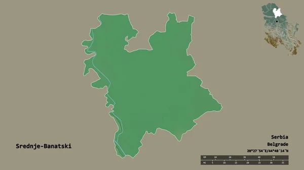 セルビア共和国の首都スレドニェ バナツキの形をしっかりとした背景に孤立している 距離スケール リージョンプレビュー およびラベル 地形図 3Dレンダリング — ストック写真