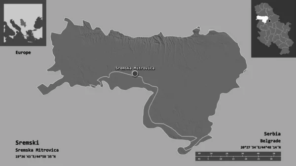 Shape Sremski District Serbia Its Capital Distance Scale Previews Labels — Stock Photo, Image