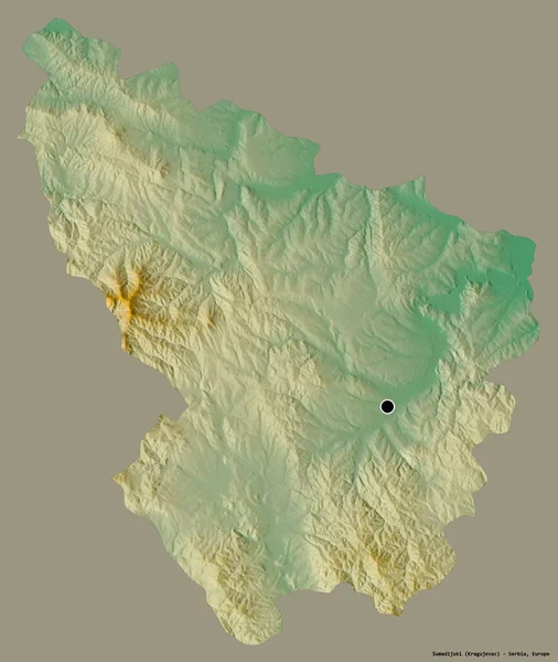 Форма Сумадійського Району Сербії Столицею Ізольованою Суцільному Кольоровому Тлі Карта — стокове фото