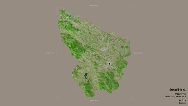 セルビアの地区であるSumadijski地区は 洗練された境界線の箱の中にしっかりとした背景に隔離されています ラベル 衛星画像 3Dレンダリング — ストック写真