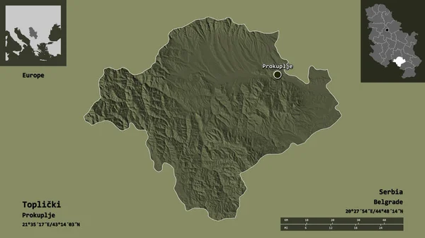 Форма Топлицкого Района Сербии Столицы Шкала Расстояний Предварительные Просмотры Метки — стоковое фото