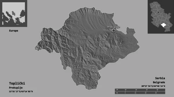 Tvar Toplicki Okres Srbsko Jeho Hlavní Město Měřítko Vzdálenosti Náhledy — Stock fotografie